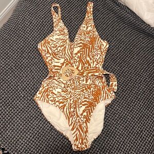 Time and Tru Brown Print Beach Pool Swim Suit